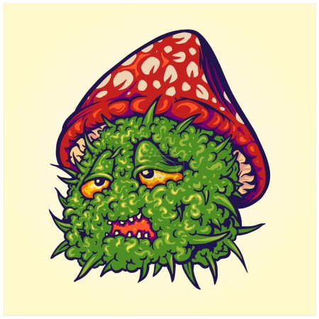 Ilustración de Funny monster mushrooms hierba brote planta logo ilustraciones vector para su trabajo logotipo, mercancía camiseta, pegatinas y diseños de etiquetas, póster, tarjetas de felicitación publicidad empresa de negocios o marcas - Imagen libre de derechos