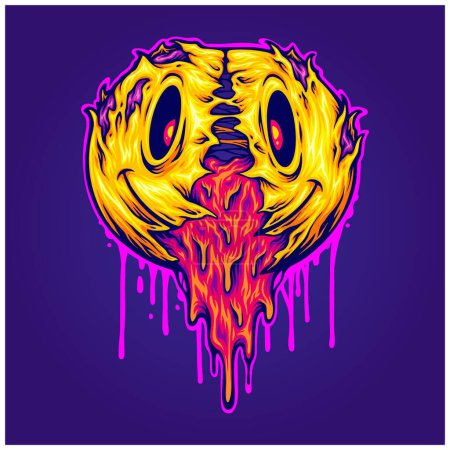 Illustration for Creepy zombie melted smiley emoticons logo cartoon illustrations vector illustrations for your work logo, merchandise t-shirt, stickers and label designs, poster, greeting cards advertising business company or brands - Royalty Free Image