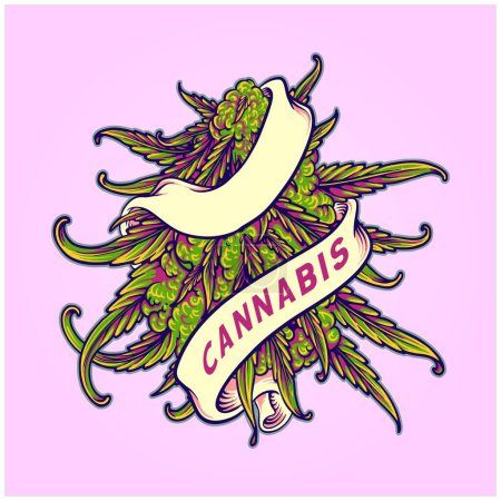 Ilustración de Cannabis bud sativa weed leaf plant swirl ribbon logo illustrations vector for your work logo, merchandise t-shirt, stickers and label designs, poster, greeting cards advertising business company or brands - Imagen libre de derechos