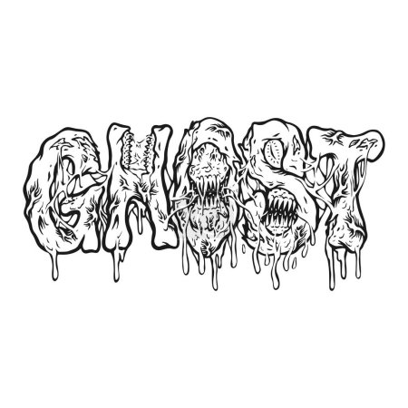Ilustración de Spooky horror lettering ghost word dripping blood effects illustrations vector monocromo para su logotipo de trabajo, camiseta de mercancías, pegatinas y diseños de etiquetas, póster, tarjetas de felicitación publicidad empresa o marcas - Imagen libre de derechos