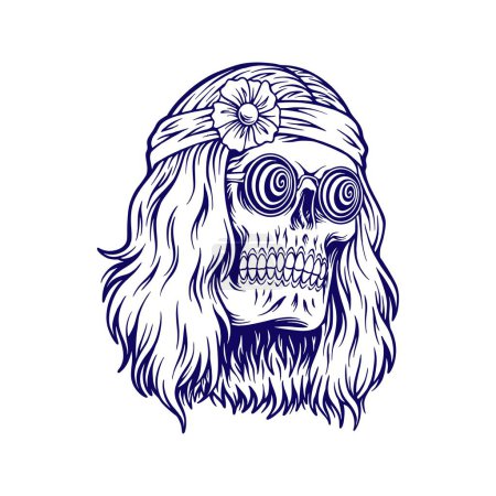 Illustration for Spooky skull head trippy hippie with flower headband illustrations silhouette vector for your work logo, merchandise t-shirt, stickers and label designs, poster, greeting cards advertising business company or brands - Royalty Free Image