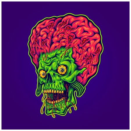 Ilustración de Brained alien skull espeluznante alien head illustrations vector para su logotipo de trabajo, camiseta de mercancías, pegatinas y diseños de etiquetas, póster, tarjetas de felicitación publicidad empresa de negocios o marcas - Imagen libre de derechos
