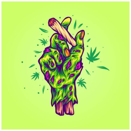 Monster hand lighting marijuana blunt stoner illustrations vector for your work logo, merchandise t-shirt, stickers and label designs, poster, greeting cards advertising business company or brands