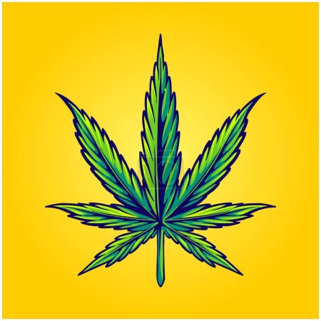 Ilustración de Cannabis ecológico sativa hoja de cáñamo botánico ilustraciones vectoriales ilustraciones para su trabajo logotipo, mercancía camiseta, pegatinas y diseños de etiquetas, póster, tarjetas de felicitación publicidad empresa o marcas - Imagen libre de derechos