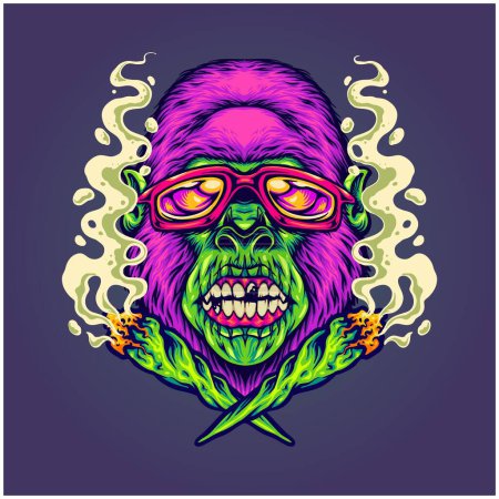Gorilla Funk Stamm Cannabis Indica Hybrid Illustrationen Vektor Illustrationen für Ihre Arbeit Logo, Merchandise-T-Shirt, Aufkleber und Etikettendesigns, Poster, Grußkarten Werbung Unternehmen oder Marken