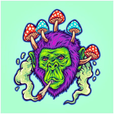 Illustration for Smoking gorilla glue funk haze strains illustrations vector illustrations for your work logo, merchandise t-shirt, stickers and label designs, poster, greeting cards advertising business company or brands - Royalty Free Image