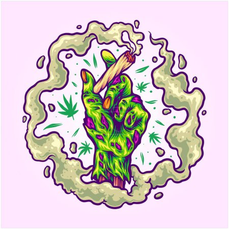 Zombie hand kush strain cannabis indica hybrid illustrations vector illustrations for your work logo, merchandise t-shirt, stickers and label designs, poster, greeting cards advertising business company or brands