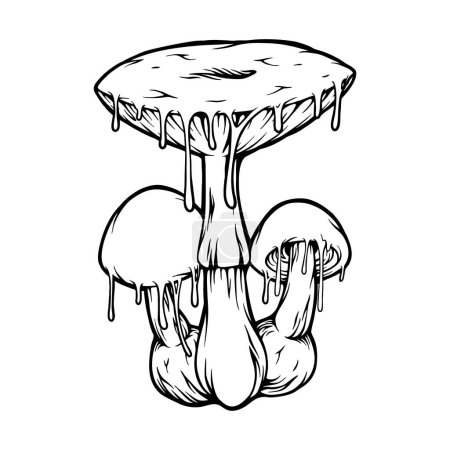 Illustration for Dripping trippy magic mushrooms psychedelic illustrations outline vector illustrations for your work logo, merchandise t-shirt, stickers and label designs, poster, greeting cards advertising business company or brands - Royalty Free Image