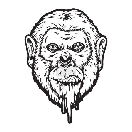 Illustration for Dripping trippy monkey head logo illustrations monochrome vector illustrations for your work logo, merchandise t-shirt, stickers and label designs, poster, greeting cards advertising business company or brands - Royalty Free Image