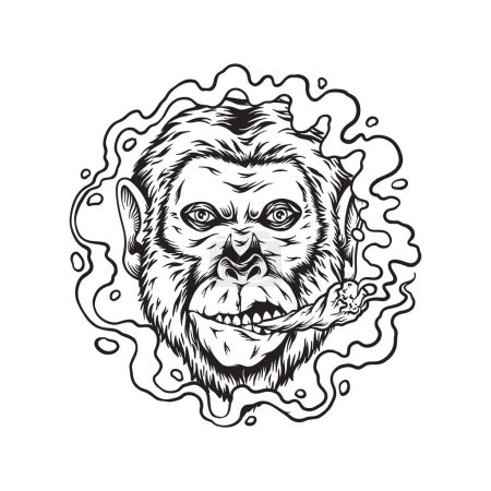 Ilustración de Monkey gorilla puffs joint smoking cannabis illustrations ilustraciones vectoriales monocromáticas para su trabajo logotipo, camiseta de mercancías, pegatinas y diseños de etiquetas, póster, tarjetas de felicitación publicidad empresa o marcas - Imagen libre de derechos