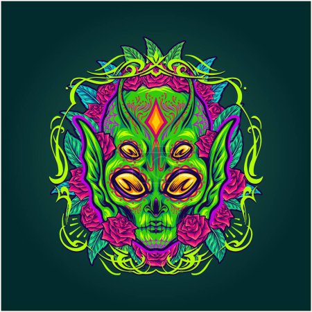 Illustration for Alien sugar skull cosmic day of the dead illustrations vector illustrations for your work logo, merchandise t-shirt, stickers and label designs, poster, greeting cards advertising business company or brands - Royalty Free Image