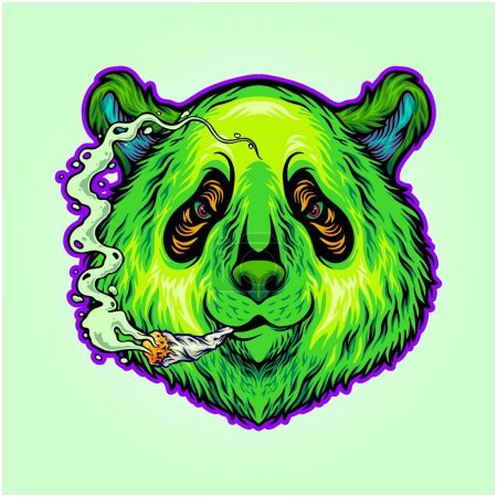 Ilustración de Panda puffs smoking cannabis joint logo illustrations vector illustrations for your work logo, merchandise t-shirt, stickers and label designs, poster, greeting cards advertising business company or brands - Imagen libre de derechos
