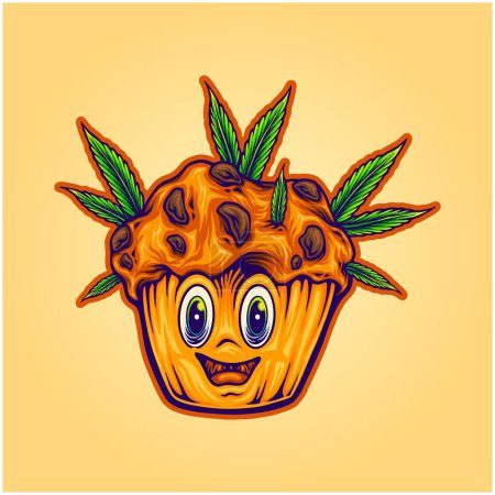 Ilustración de Cannabis cupcake indica weed strain logo illustrations vector illustrations for your work logo, merchandise t-shirt, stickers and label designs, poster, greeting cards advertising business company or brands - Imagen libre de derechos