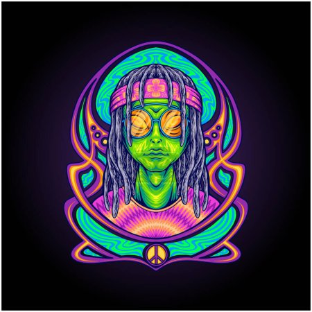 Ilustración de Cosmic alien style boho-chic hippie culture illustrations vector illustrations for your work logo, merchandise t-shirt, stickers and label designs, poster, greeting cards advertising business company or brands - Imagen libre de derechos