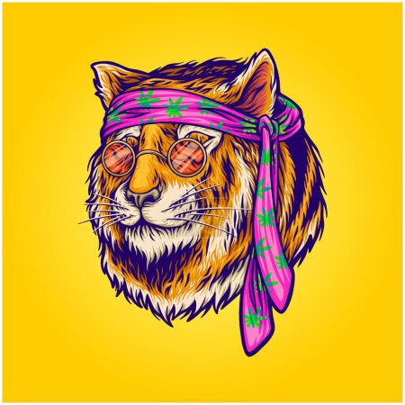 Illustration for Bohemian tiger head beautiful animal logo illustrations vector illustrations for your work logo, merchandise t-shirt, stickers and label designs, poster, greeting cards advertising business company or brands - Royalty Free Image