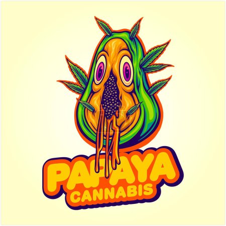 Illustration for Delicious Papaya cannabis strain tropical flavor vector illustrations for your work logo, merchandise t-shirt, stickers and label designs, poster, greeting cards advertising business company or brands - Royalty Free Image