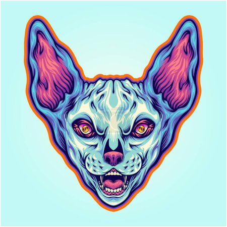 Illustration for Playful sphynx cat head with grinning face vector illustrations for your work logo, merchandise t-shirt, stickers and label designs, poster, greeting cards advertising business company or brands - Royalty Free Image