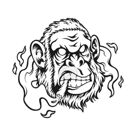 Ilustración de Smoking weed angry gorilla cannabis expression outline vector illustrations for your work logo, merchandise t-shirt, stickers and label designs, poster, greeting cards advertising business company or brands - Imagen libre de derechos