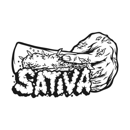 Illustration for Dead zombie hand rolling cannabis with sativa lettering outline vector illustrations for your work logo, merchandise t-shirt, stickers and label designs, poster, greeting cards advertising business company or brands - Royalty Free Image