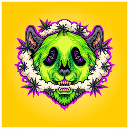 Illustration for Marijuana smoking panda stoned head vector illustrations for your work logo, merchandise t-shirt, stickers and label designs, poster, greeting cards advertising business company or brands - Royalty Free Image