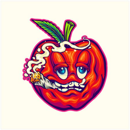Illustration for Fruity funny cherry with smoking cannabis vector illustrations for your work logo, merchandise t-shirt, stickers and label designs, poster, greeting cards advertising business company or brands - Royalty Free Image