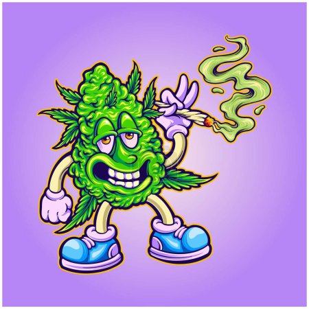 Blazing funky cannabis bud smoking weed vector illustrations for your work logo, merchandise t-shirt, stickers and label designs, poster, greeting cards advertising business company or brands