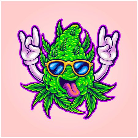 Funky fabelhafte Cannabis-Knospen mit Sonnenbrille Vektor Illustrationen für Ihre Arbeit Logo, Merchandise-T-Shirt, Aufkleber und Etikettendesigns, Poster, Grußkarten Werbung Unternehmen oder Marken