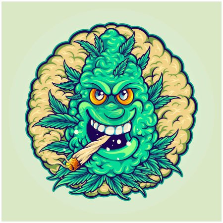 Libérez des illustrations vectorielles de fumée monstre bourgeon de cannabis pour votre logo de travail, t-shirt de marchandises, autocollants et dessins d'étiquettes, affiche, cartes de v?ux publicité entreprise ou marques