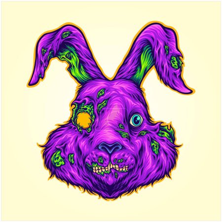 Téléchargez les illustrations : Nightmare effrayant lapin zombie monstre vecteur illustrations pour votre travail logo, t-shirt de marchandises, autocollants et dessins d'étiquettes, affiche, cartes de vœux publicité entreprise ou marques - en licence libre de droit