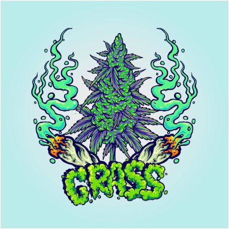 weed buds and grass font on lit up crosses joint vector illustrations for your work logo, merchandise t-shirt, stickers and label designs, poster, greeting cards advertising business company or brands