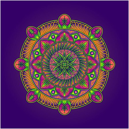 Illustration for Intricate middle eastern cannabis mandala vector illustrations for your work logo, merchandise t-shirt, stickers and label designs, poster, greeting cards advertising business company or brands - Royalty Free Image