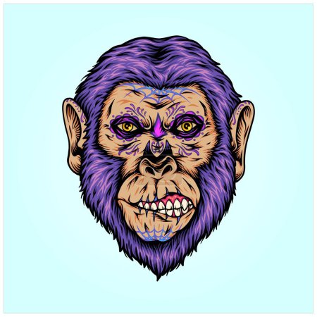 Illustration for Fantasy zombie monkey nightmare vector illustrations for your work logo, merchandise t-shirt, stickers and label designs, poster, greeting cards advertising business company or brands - Royalty Free Image