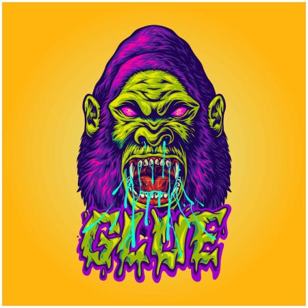Gorilla glue nightmares scary roar vector illustrations for your work logo, merchandise t-shirt, stickers and label designs, poster, greeting cards advertising business company or brands
