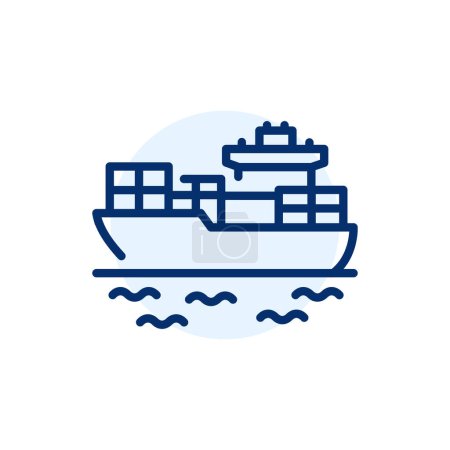 Illustration for Cargo ship with containers olor line icon. Pictogram for web page. - Royalty Free Image