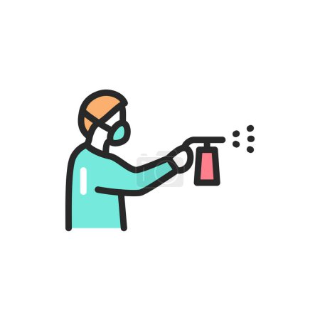 Illustration for Man hold antiseptic product  color line icon. Isolated vector element. - Royalty Free Image
