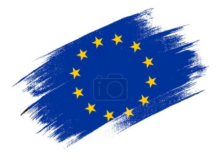 Ilustración de Bandera de la Unión Europea con pintura al pincel texturizada aislada sobre fondo png - Imagen libre de derechos
