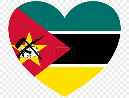 Mozambique flag in heart shape isolated  on  transparent  background. vector illustration