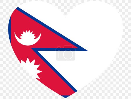 Nepal flag in heart shape isolated  on  transparent  background. vector illustration