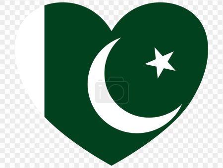 Bandera de Pakistán en forma de corazón aislada sobre fondo transparente. ilustración vectorial