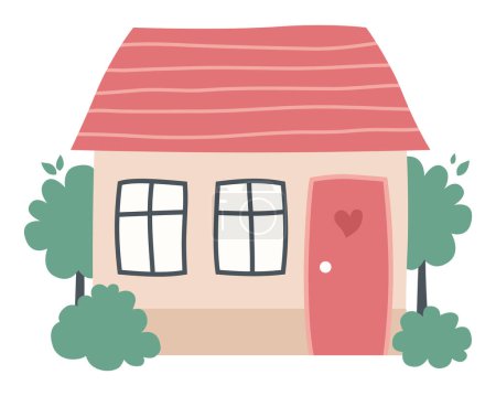 Illustration for Cute cartoon house with a garden. Hand drawn vector illustration - Royalty Free Image
