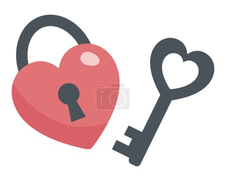 Ilustración de Heart shaped padlock with key, flat icon for valentine's day - Imagen libre de derechos