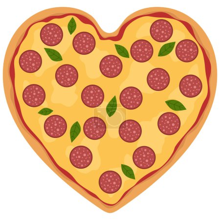 Heart shaped pizza  in flat style. Vector illustration
