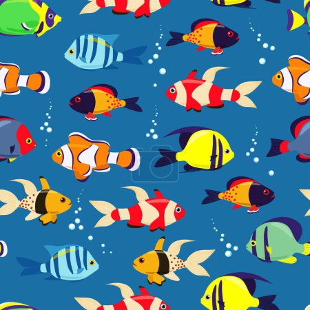 Ilustración de Exotic sea fish seamless pattern. Sea fish in flat style. Vector illustration. - Imagen libre de derechos