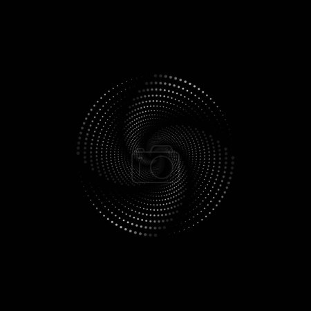 Illustration for Halftone dots in spiral form. round logo. vector dotted frame. Twirl design concentric circles geometric element, abstract representation of technological camera shutter concept, isolated on black. - Royalty Free Image