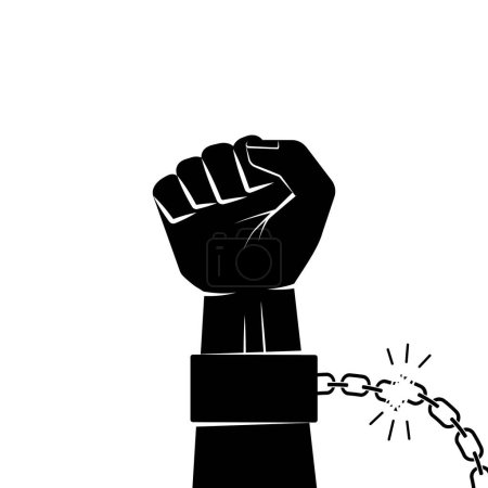 Illustration for Hand in shackles broken chain. The concept of freedom and human rights. Vector graphic illustration black silhouette. - Royalty Free Image
