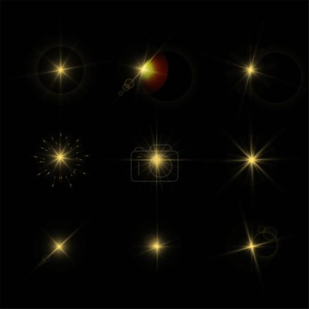 Rayons lumineux brillants des étoiles particules lumineuses. Effet spécial vectoriel sur fond transparent.
