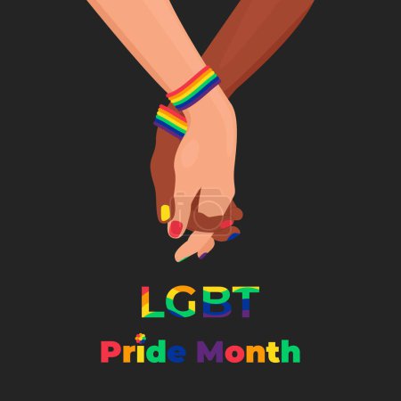 Banner LGBT mano a mano, mes del Orgullo, ilustración vectorial.