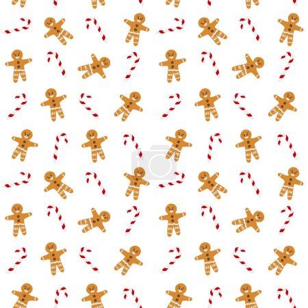 Illustration for Lollipop and gingerbread man vector seamless pattern, textile, fabric, wrapping paper, print - Royalty Free Image