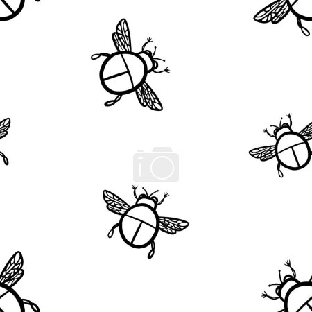 Illustration for Black outline bugs vector seamless pattern. Bug background, wallpaper, print, textile, fabric, wrapping paper, packaging design. Line art - Royalty Free Image