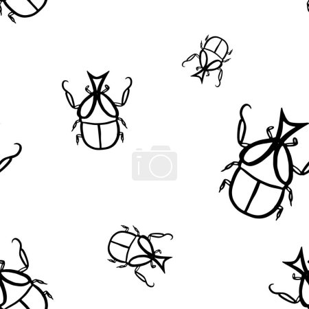 Illustration for Black outline scarab bugs vector seamless pattern. Bug scarabei background, wallpaper, print, textile, fabric, wrapping paper, packaging design. Line art - Royalty Free Image